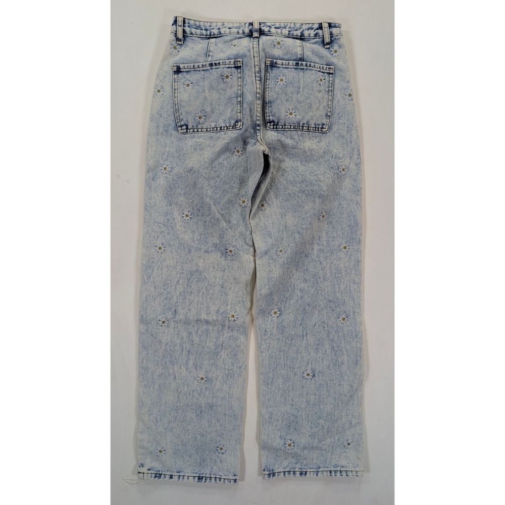 Cali 1850 Womens Acid Wash Daisy Embroidered Straight Leg Jeans Blue Size 5/27 - Picture 2 of 11